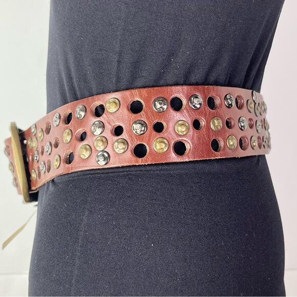 New Will Leather Goods Women's Studded Brown Wide Leather Statement Belt - Picture 4 of 11